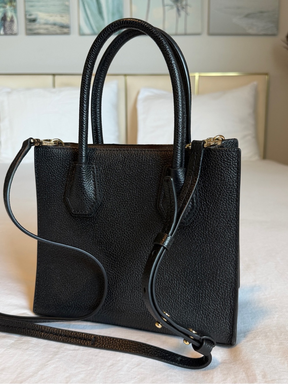 Michael Kors Black Pebbled Leather Satchel with Gold Hardware - Picture 5 of 10